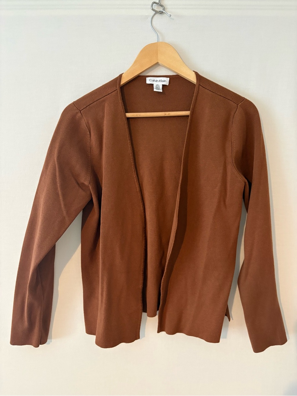 Calvin Klein Open-Front Cardigan in Chestnut Brown